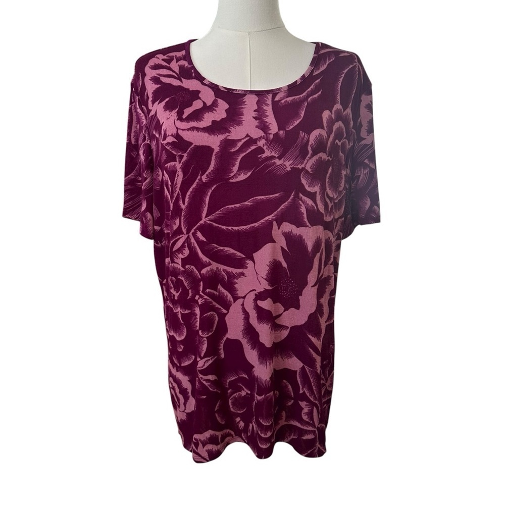 Jaclyn Smith Women's XL Magenta Rose Floral Stretchy Curvy Work Casual Blouse - Picture 1 of 6